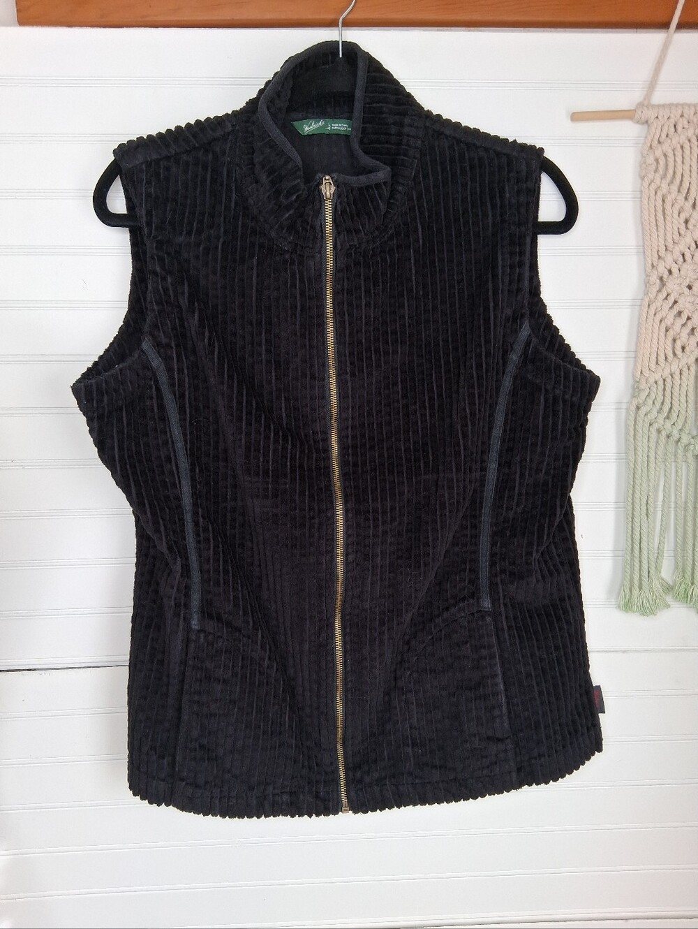 Woolrich Black Wide Wale Cotton Corduroy Zip-Up Women's Vest Unlined Sz L